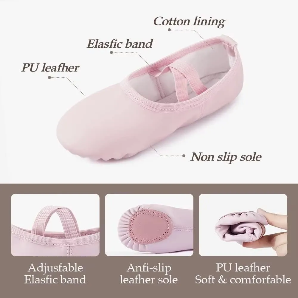 DyingSwan Toddler Ballet Shoes for Girls, Soft Leather Ballet Slippers, No-Tie Ballet Shoes Dance Shoes for Girls (Toddler/Little/Big Kid/Women)