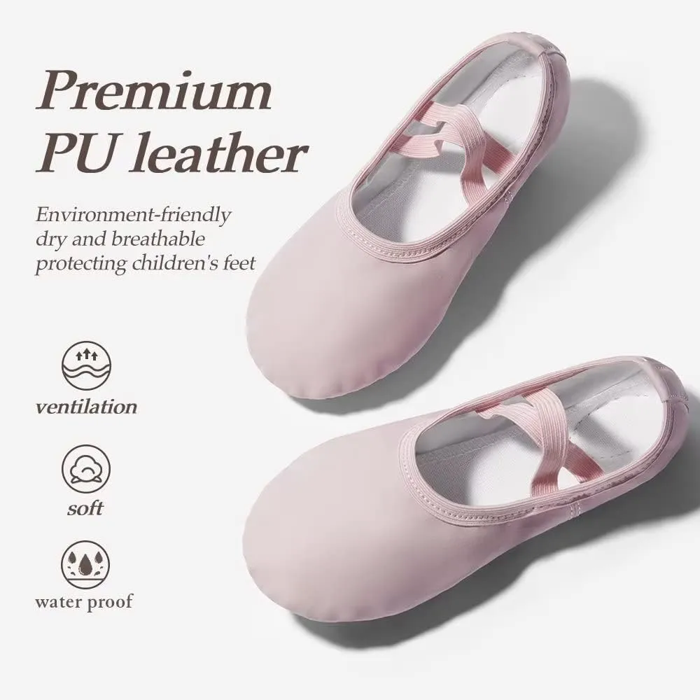 DyingSwan Toddler Ballet Shoes for Girls, Soft Leather Ballet Slippers, No-Tie Ballet Shoes Dance Shoes for Girls (Toddler/Little/Big Kid/Women)