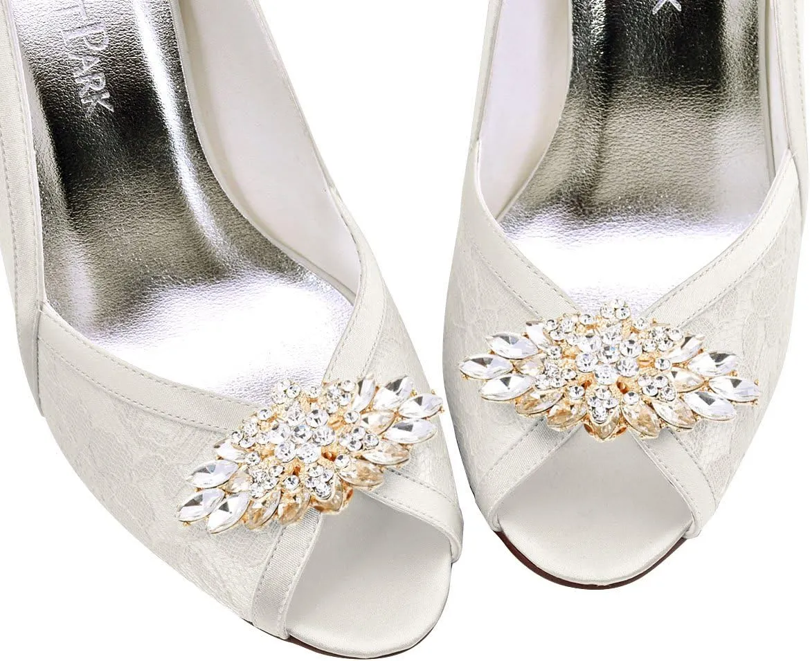 ELEGANTPARK Decorative Shoe Clips for Pumps Rhinestones Shoes Jewelry Clips Clutch Dress Hat Shoe Clip 2 Pcs