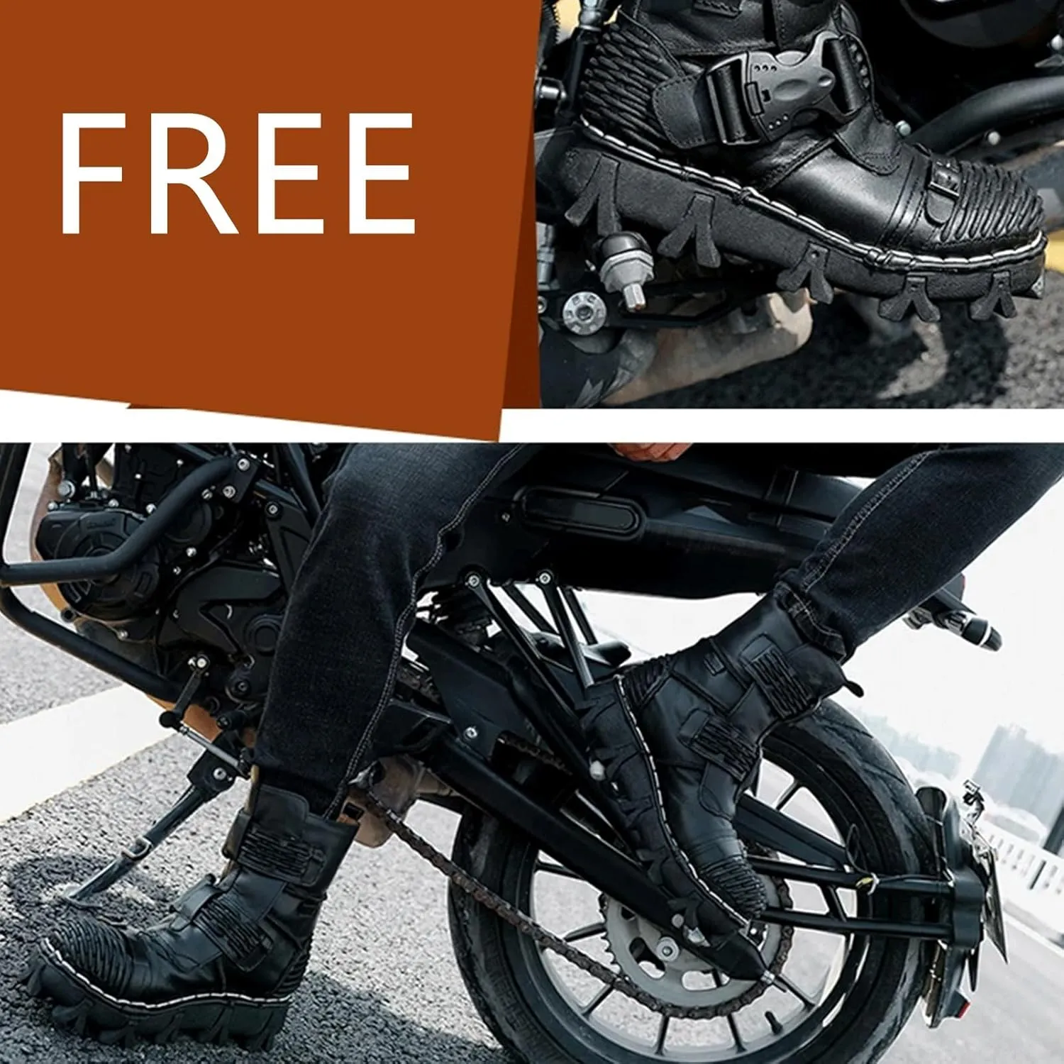 Fashion Men Leather Motorcycle Boots, Winter Street Riding Punk Ankle Boots, Buckle Mid-Calf Work Shoes