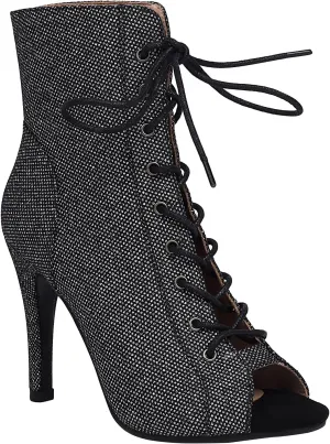 FENIKUSU Women's Ballroom Dance Shoes Peep Toe Animal Print Lace-up Latin Salsa Boots Model F39