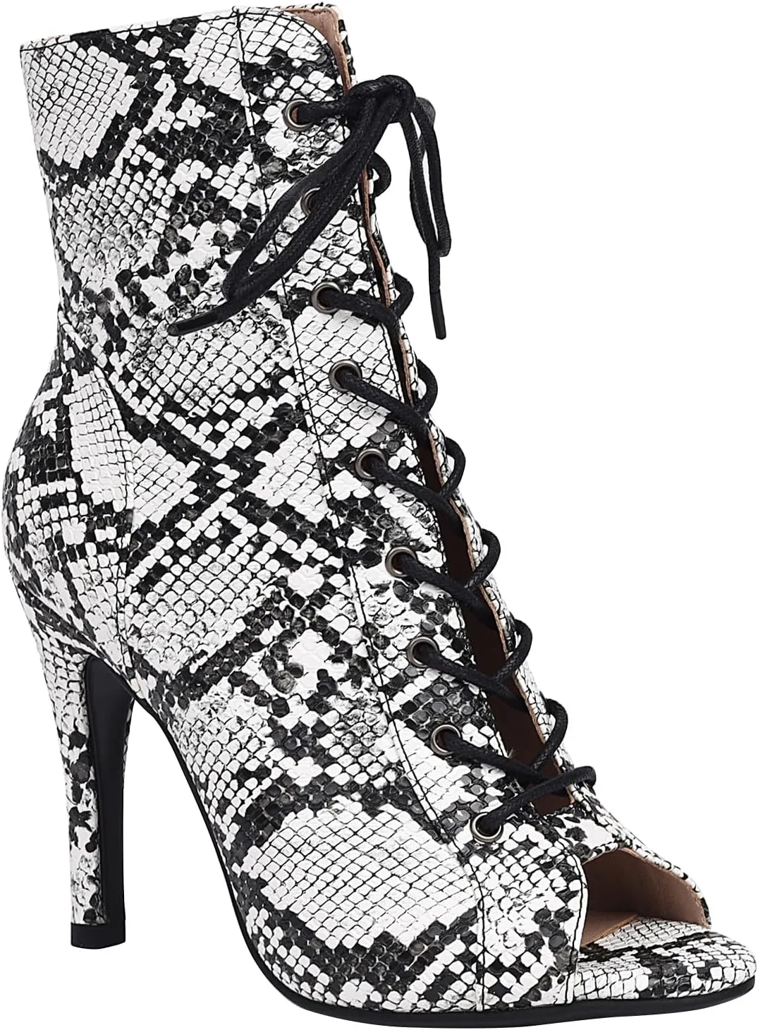 FENIKUSU Women's Ballroom Dance Shoes Peep Toe Animal Print Lace-up Latin Salsa Boots Model F39
