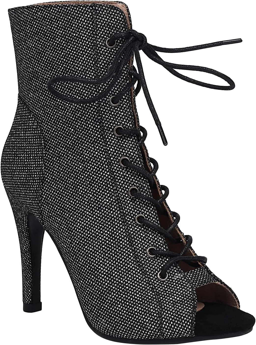 FENIKUSU Women's Ballroom Dance Shoes Peep Toe Animal Print Lace-up Latin Salsa Boots Model F39