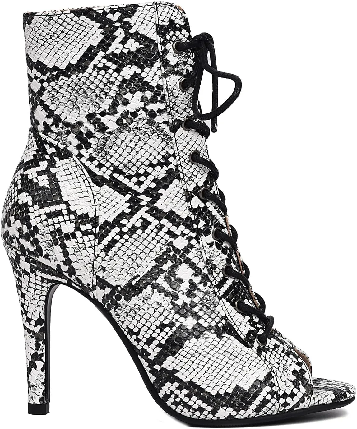 FENIKUSU Women's Ballroom Dance Shoes Peep Toe Animal Print Lace-up Latin Salsa Boots Model F39