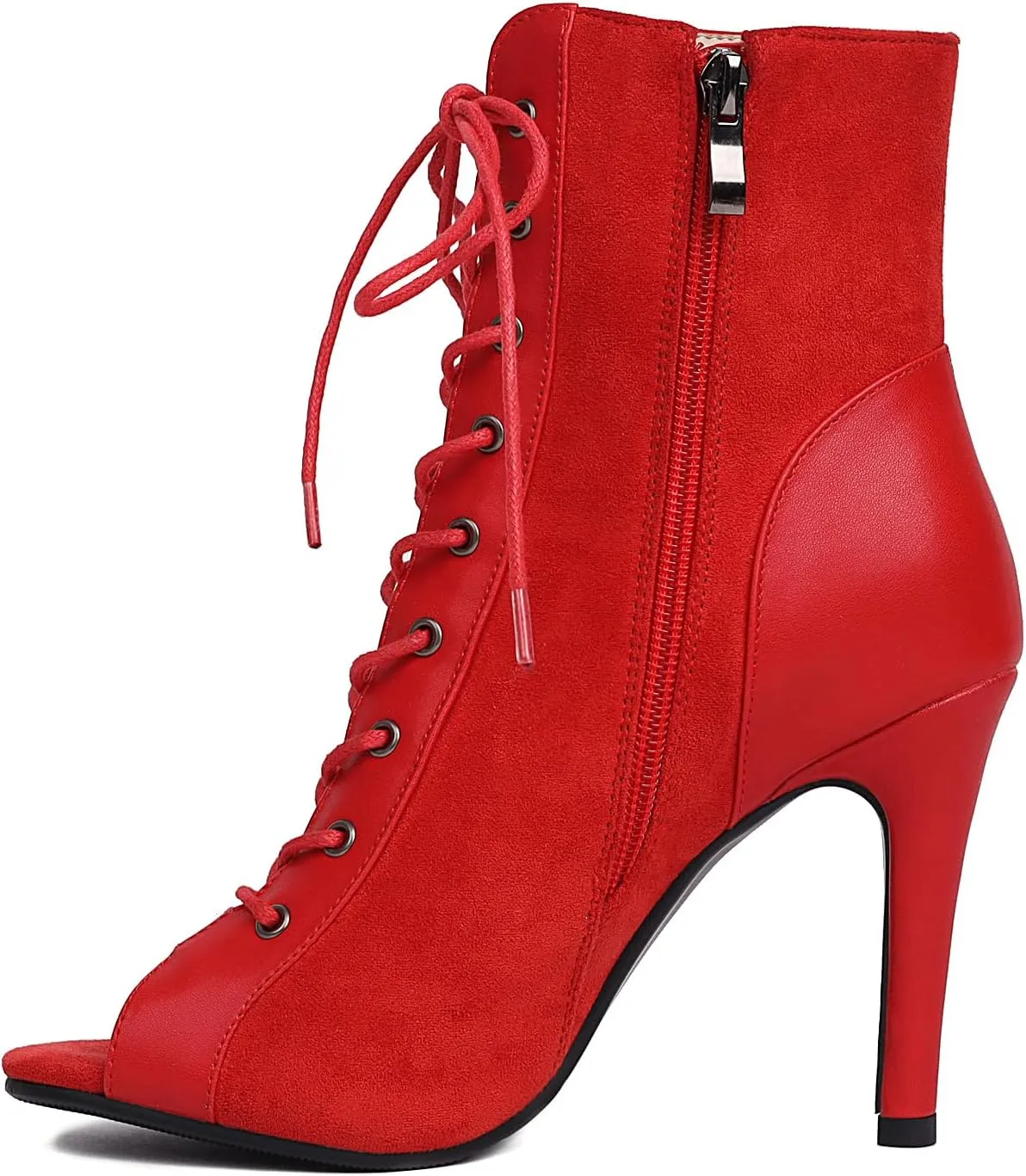 FENIKUSU Women's Ballroom Dance Shoes Peep Toe Gladiator Heeled Latin Salsa Boots Plus Size Model F7