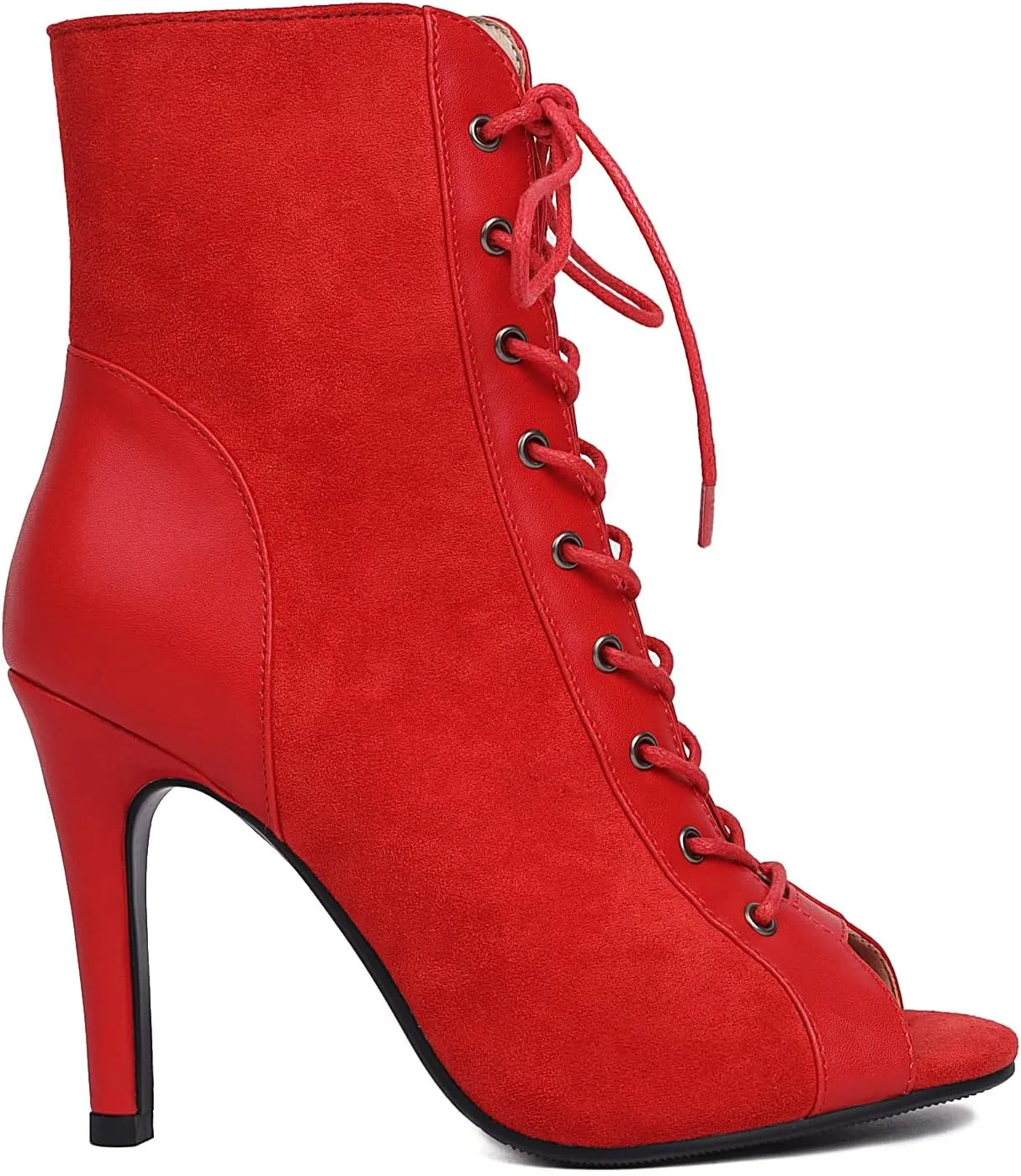 FENIKUSU Women's Ballroom Dance Shoes Peep Toe Gladiator Heeled Latin Salsa Boots Plus Size Model F7