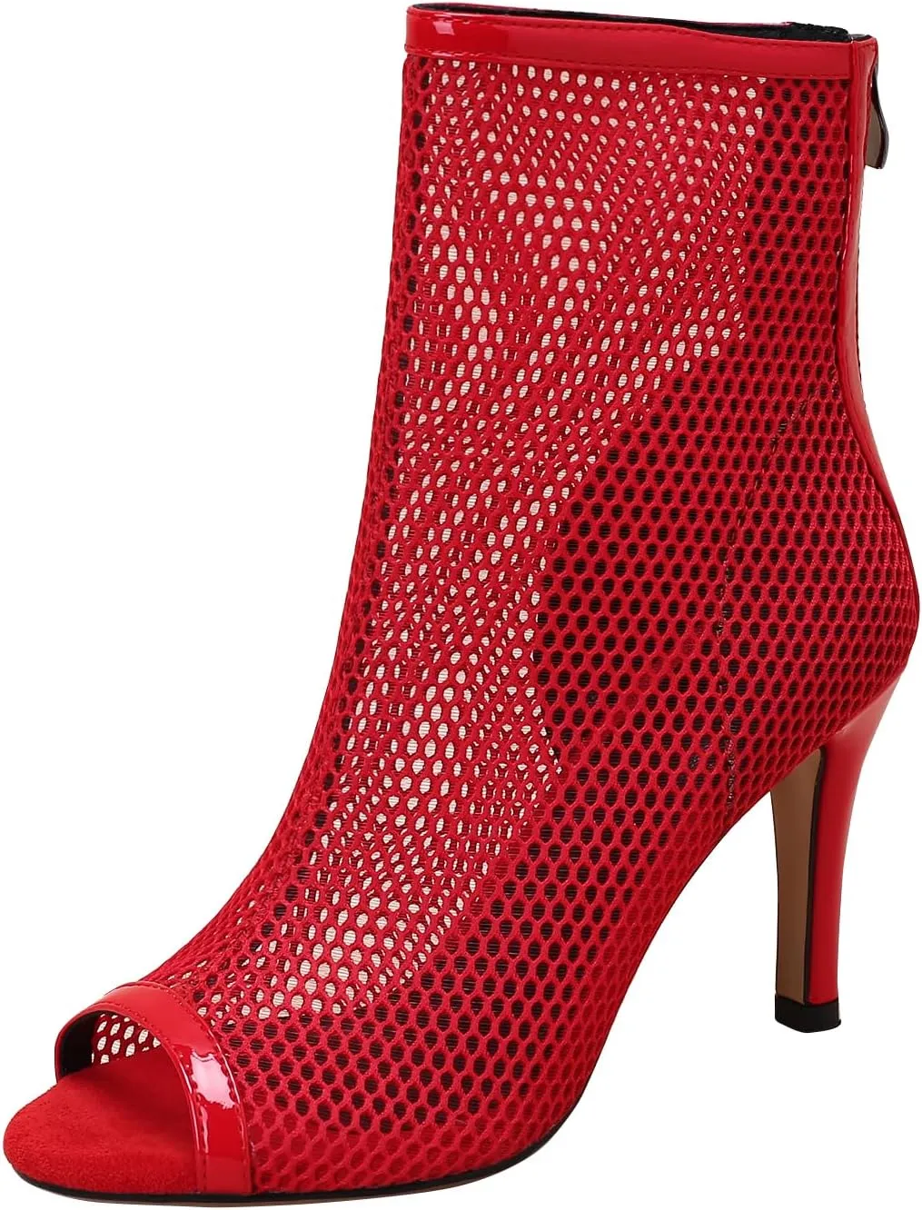 FENIKUSU Women's Ballroom Dance Shoes Peep Toe High Heel Mesh Boots Stiletto Sandals Bootie Model F10