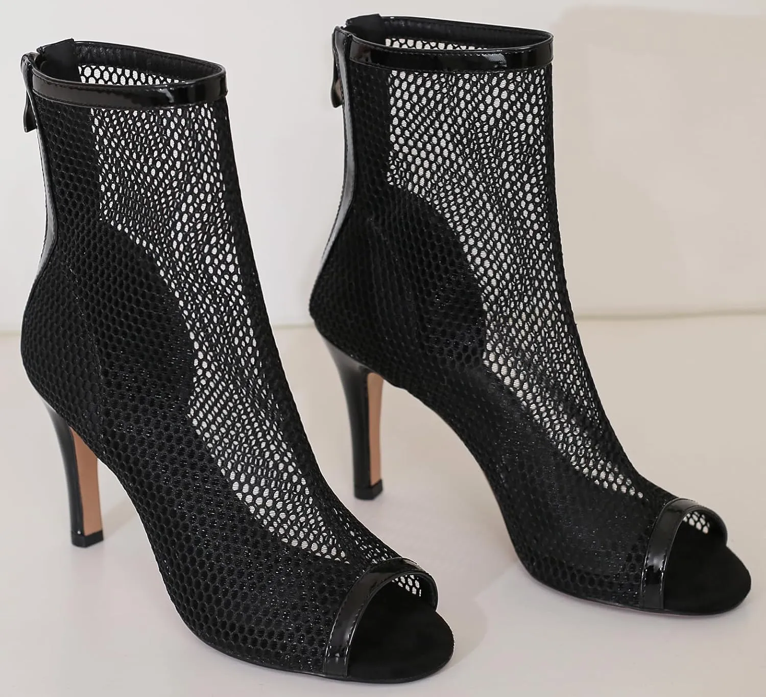 FENIKUSU Women's Ballroom Dance Shoes Peep Toe High Heel Mesh Boots Stiletto Sandals Bootie Model F10