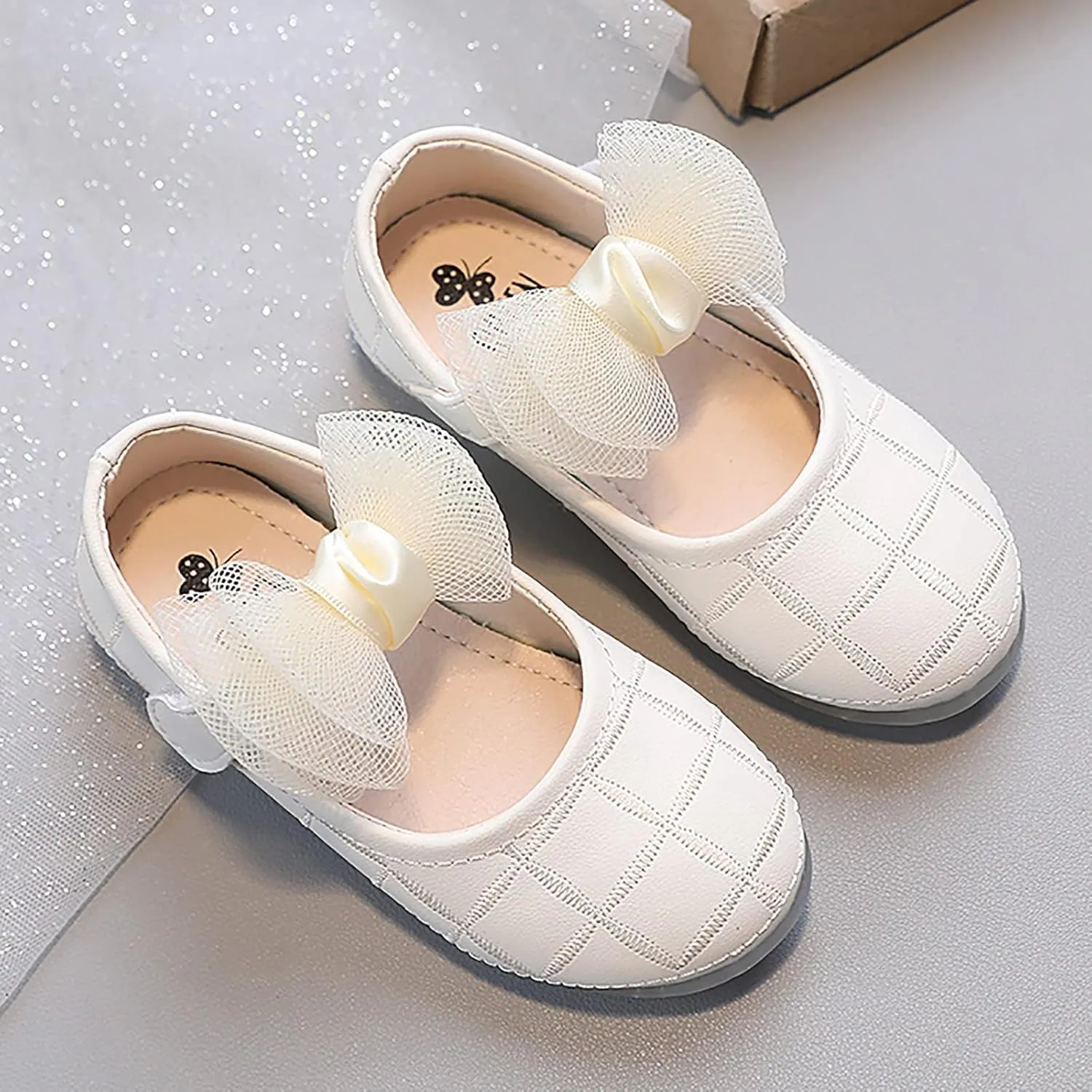 Flower Girls Bow Dress Shoes Mary Jane Ballet Flat for Wedding Pary School Toddler/Little Kid Girls Sweet Shoes