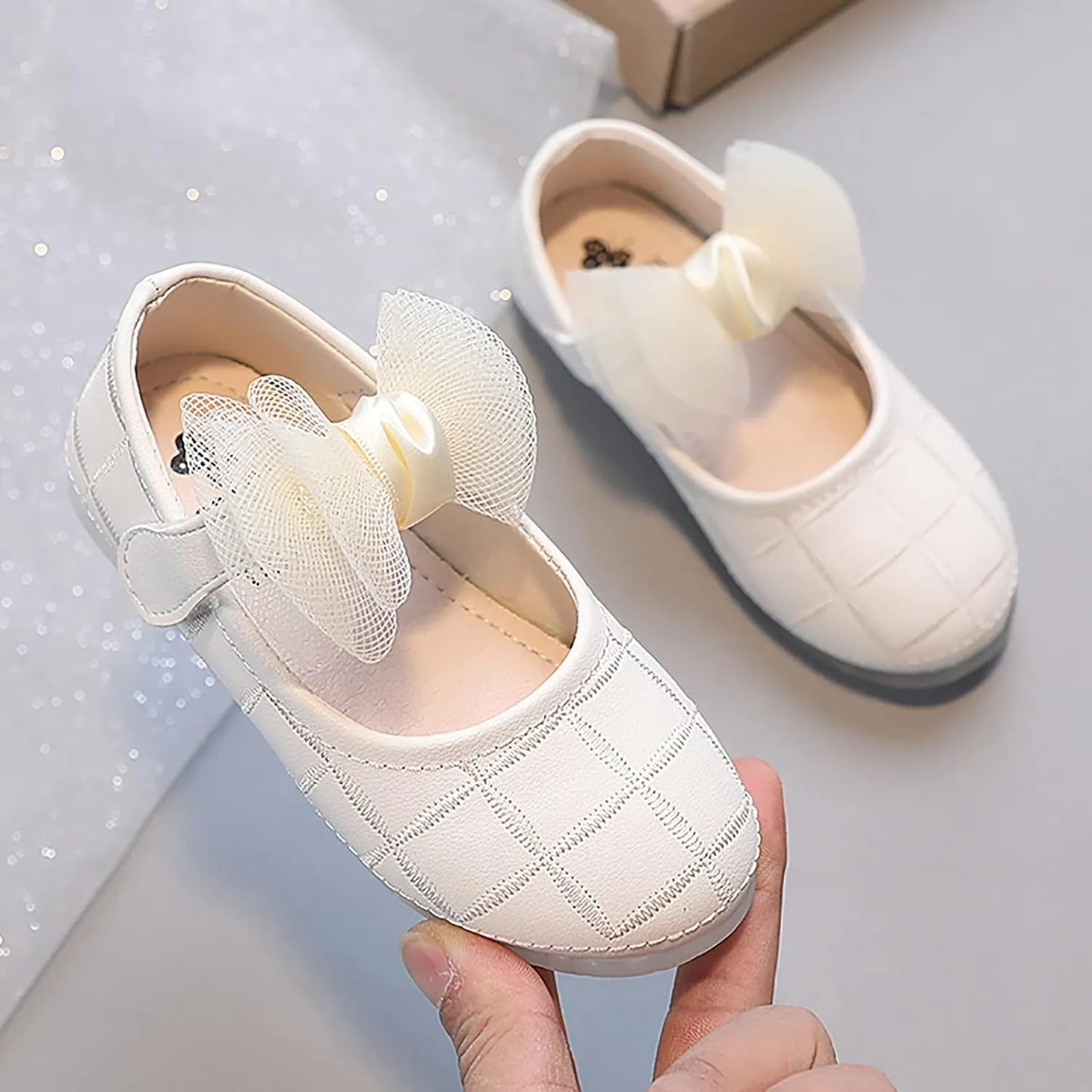 Flower Girls Bow Dress Shoes Mary Jane Ballet Flat for Wedding Pary School Toddler/Little Kid Girls Sweet Shoes