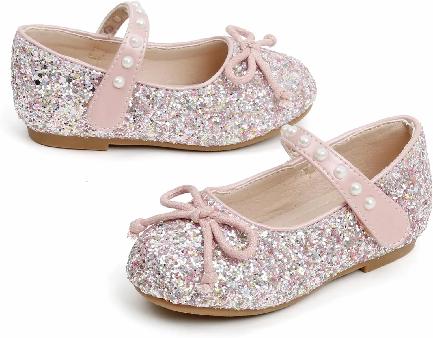 GINFIVE Toddler Girls Mary-Jane Little Girls Slip On Shoes Glitter Ballerina Flats Toddler