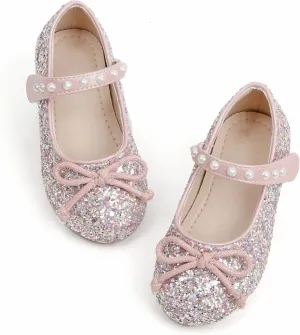 GINFIVE Toddler Girls Mary-Jane Little Girls Slip On Shoes Glitter Ballerina Flats Toddler