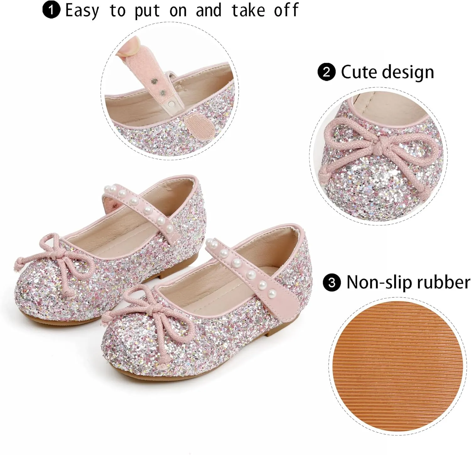 GINFIVE Toddler Girls Mary-Jane Little Girls Slip On Shoes Glitter Ballerina Flats Toddler