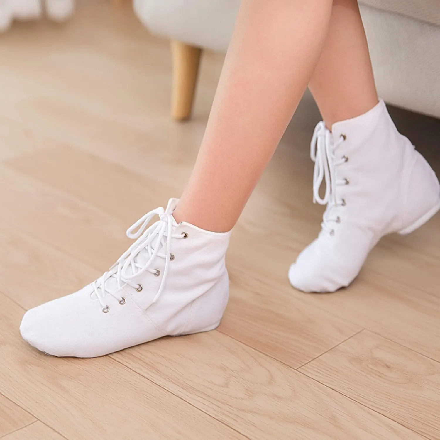 Girls' Athletic Shoes Canvas Lace-up Dance Shoes Flat Practice Jazz Dancing Boots for Girls Boys Split-Sole Dance Ballet