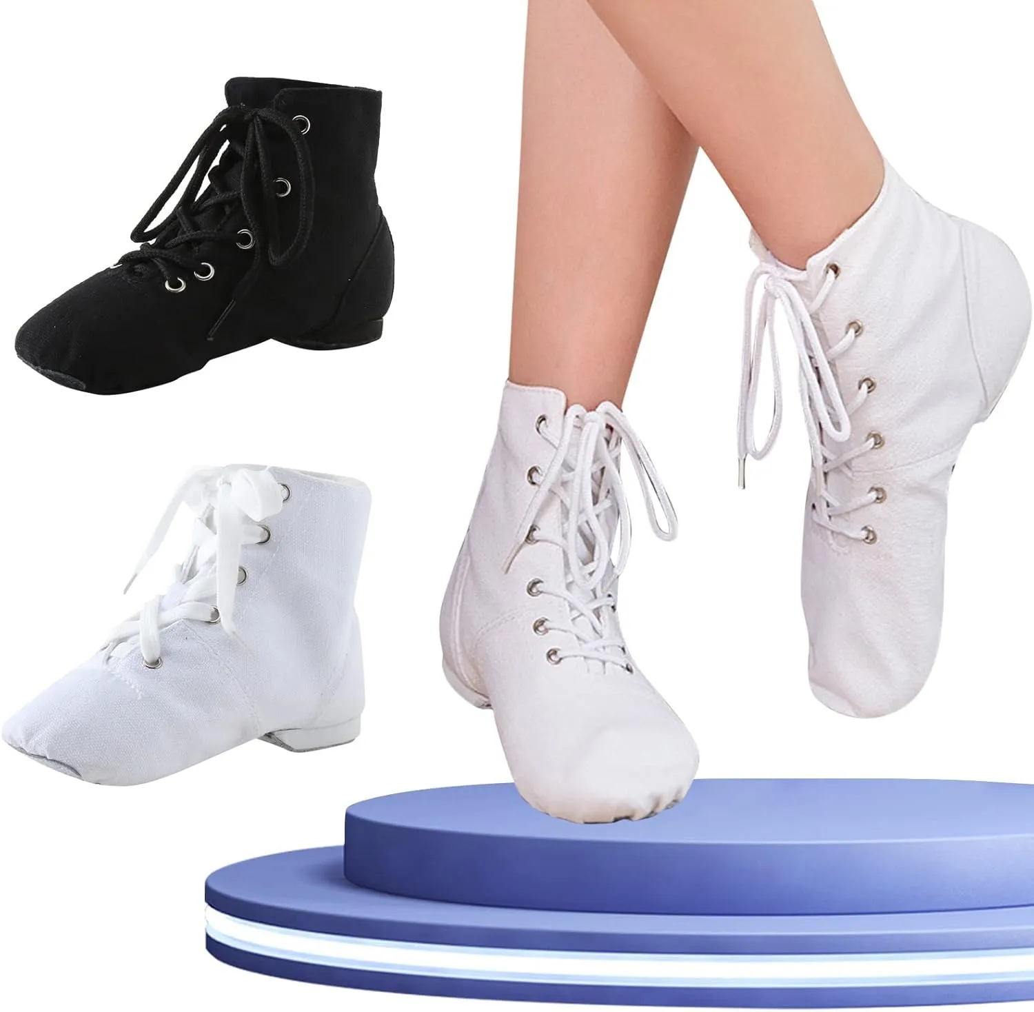 Girls' Athletic Shoes Canvas Lace-up Dance Shoes Flat Practice Jazz Dancing Boots for Girls Boys Split-Sole Dance Ballet