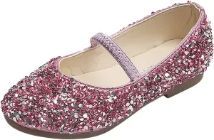 Girls Dress Shoes Glitter Princess Shoe Flower Mary Jane Low Heels Party Wedding Prom Footwear for Toddler Kids