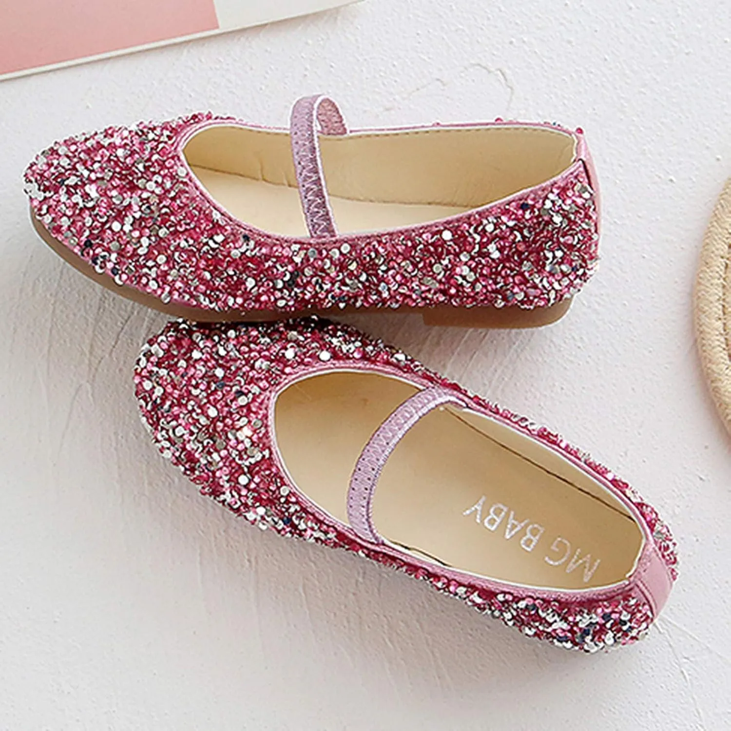 Girls Dress Shoes Glitter Princess Shoe Flower Mary Jane Low Heels Party Wedding Prom Footwear for Toddler Kids