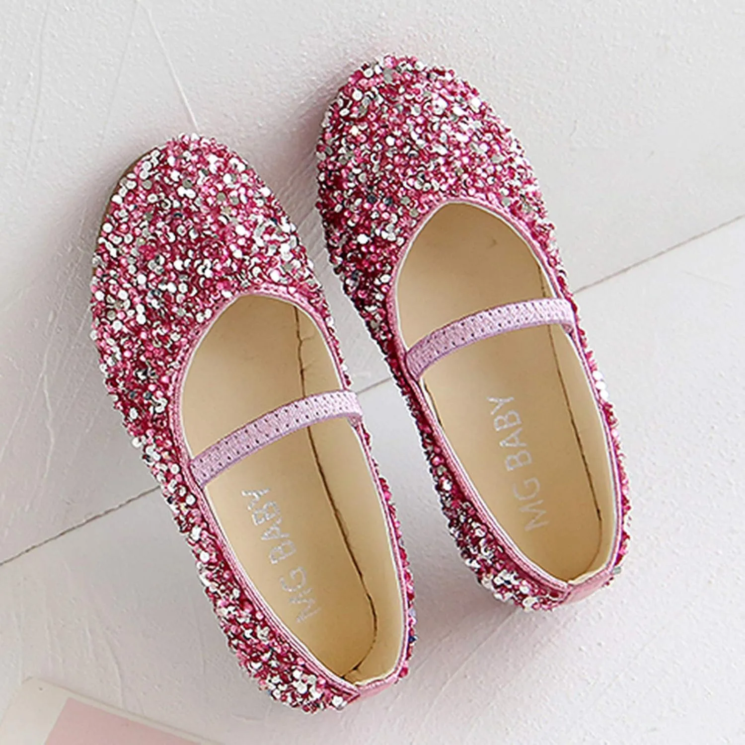 Girls Dress Shoes Glitter Princess Shoe Flower Mary Jane Low Heels Party Wedding Prom Footwear for Toddler Kids