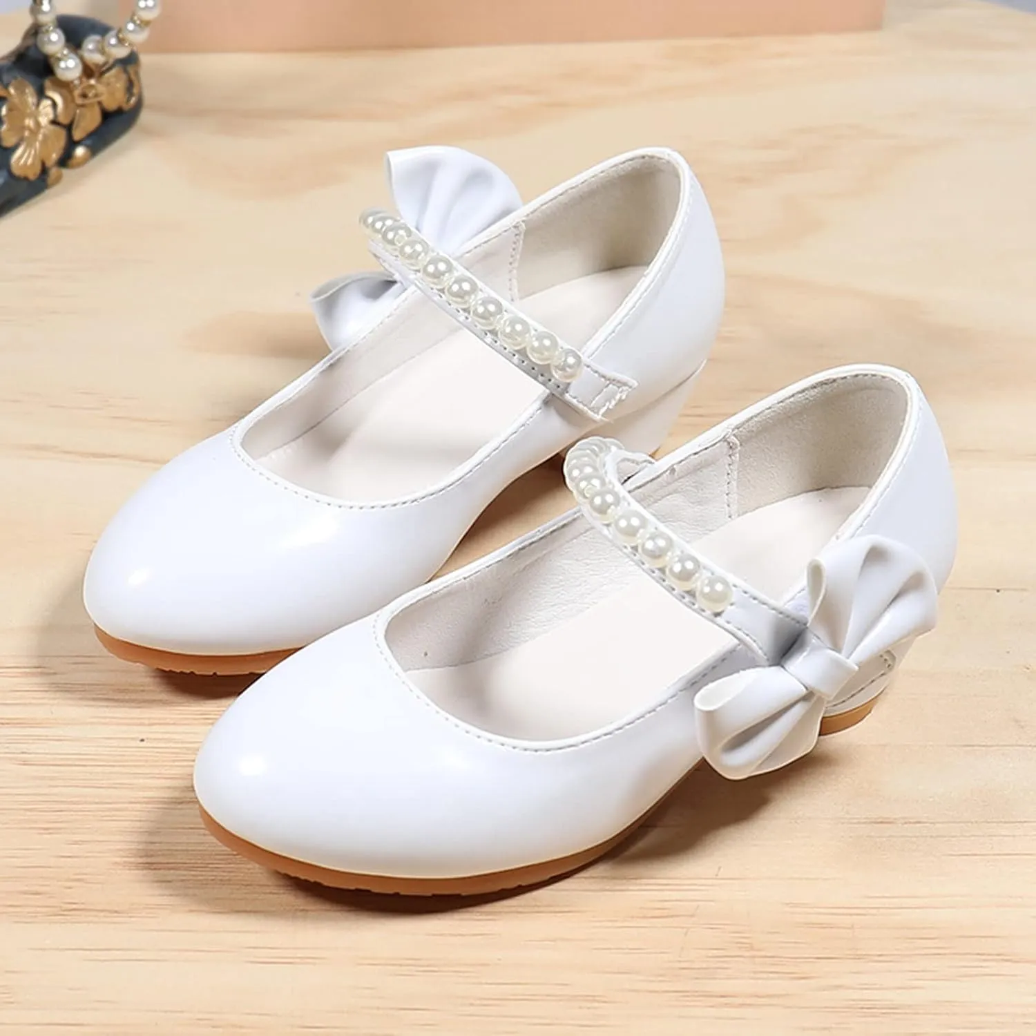 Girls Dress Shoes Low Heel Flats Mary Jane Bows Flower Girl Wedding Party Shoes Toddler Kids Mary Janes for Girls