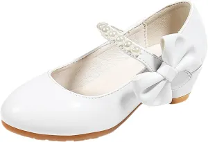 Girls Dress Shoes Low Heel Flats Mary Jane Bows Flower Girl Wedding Party Shoes Toddler Kids Mary Janes for Girls