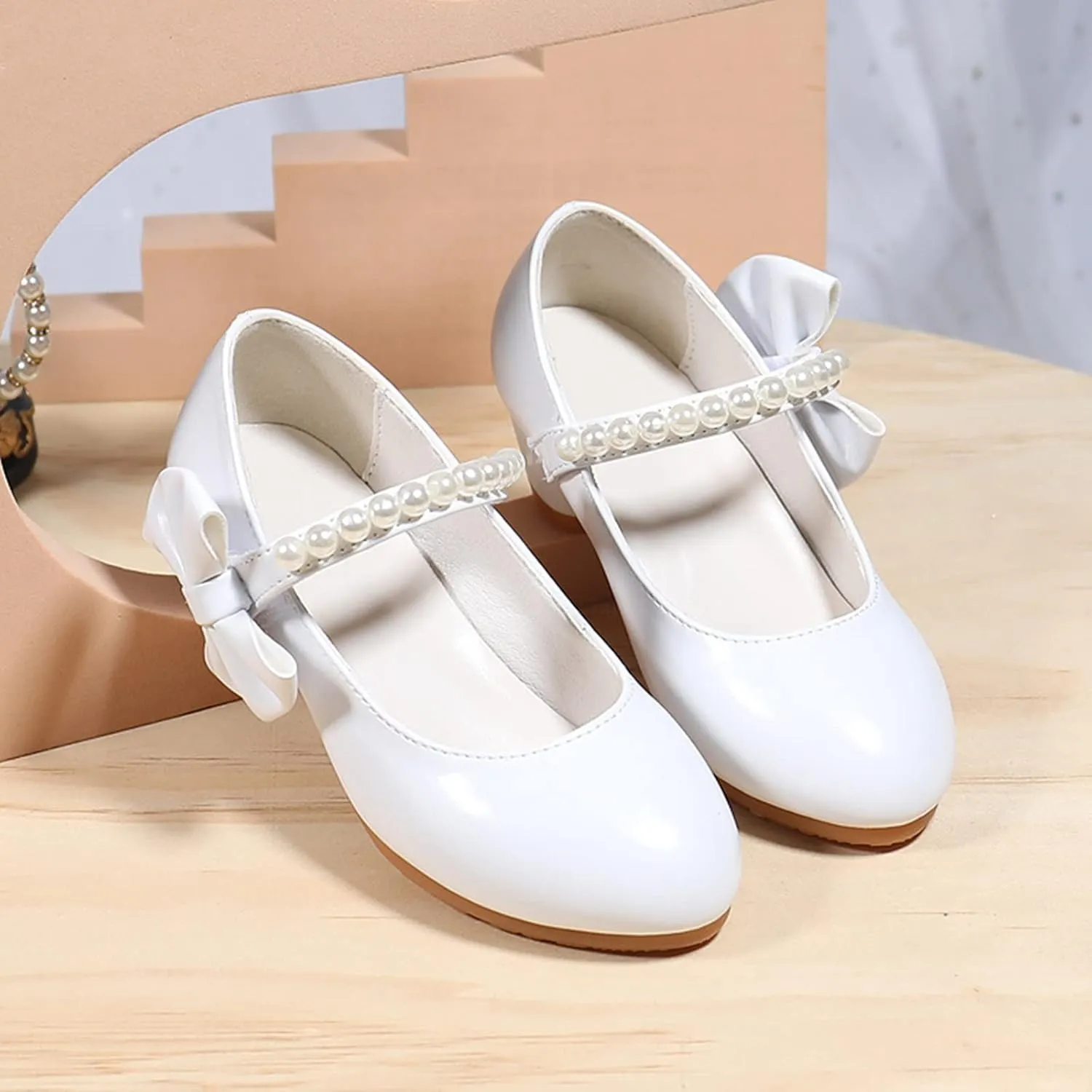 Girls Dress Shoes Low Heel Flats Mary Jane Bows Flower Girl Wedding Party Shoes Toddler Kids Mary Janes for Girls