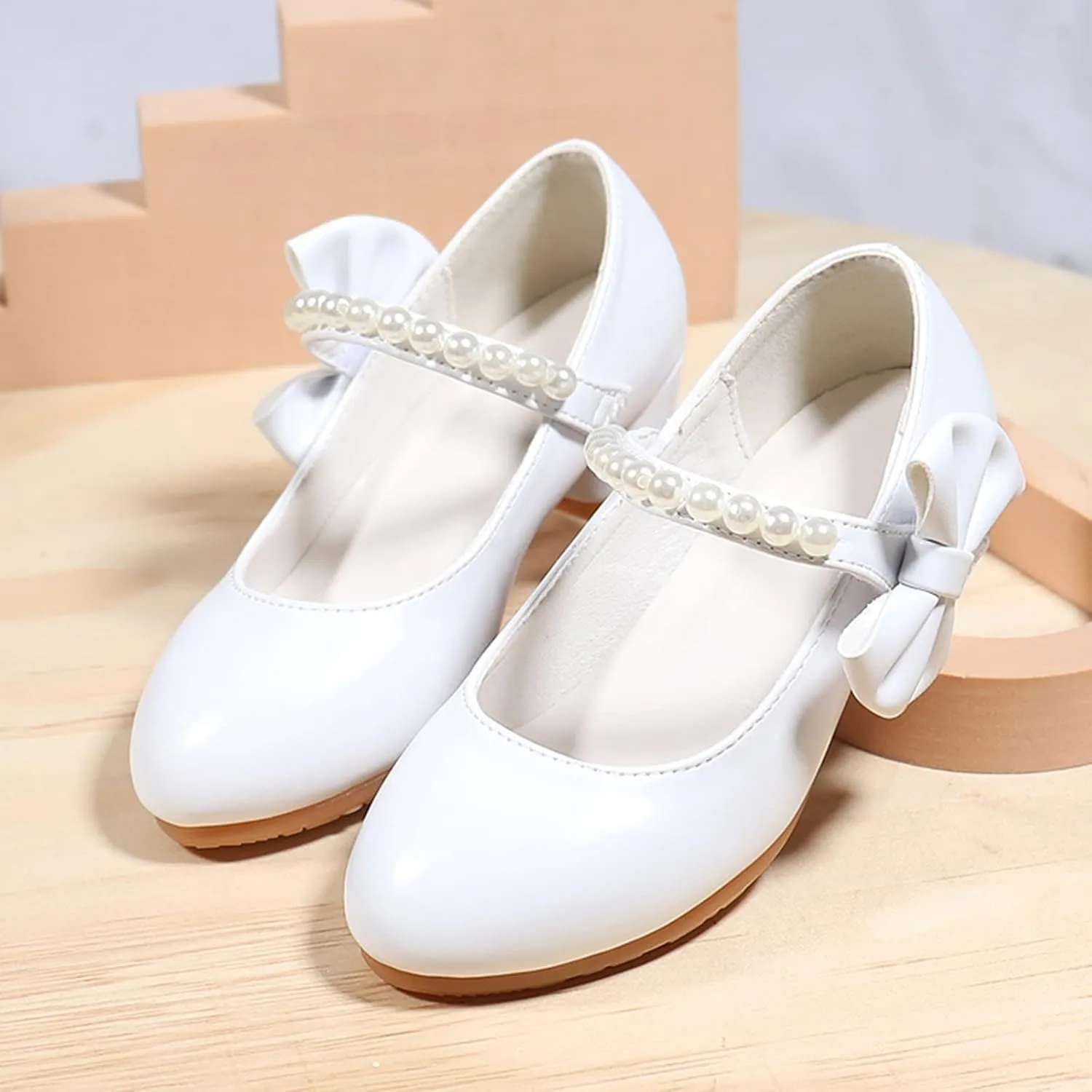Girls Dress Shoes Low Heel Flats Mary Jane Bows Flower Girl Wedding Party Shoes Toddler Kids Mary Janes for Girls