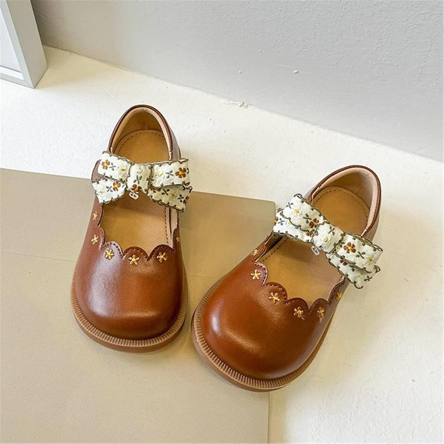 Girls Dress Shoes Wedding Bow Mary Jane Shoes School Part Ballerina Flat Square Toe Slip On Sandal