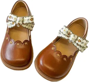 Girls Dress Shoes Wedding Bow Mary Jane Shoes School Part Ballerina Flat Square Toe Slip On Sandal