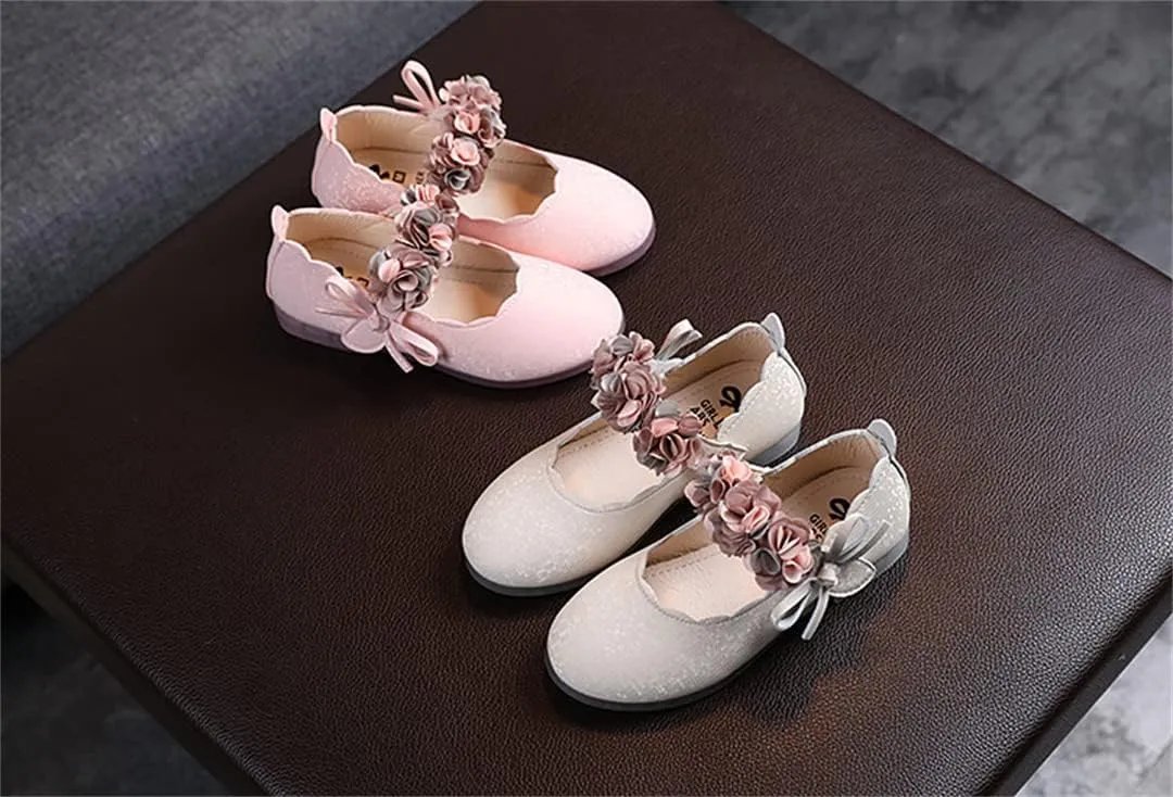 Girls Flats Shoes for Party School Wedding Toddlers Girls Princess Dress Shoes with Flowers Bow-Knot