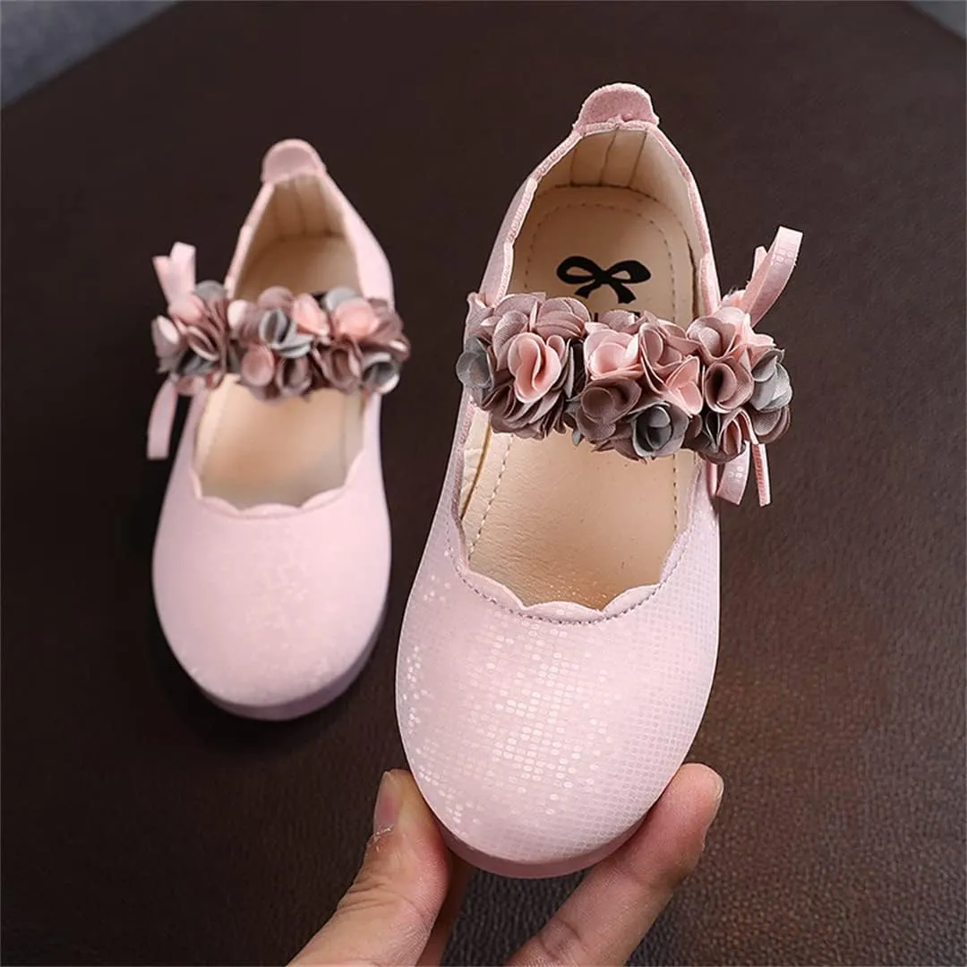 Girls Flats Shoes for Party School Wedding Toddlers Girls Princess Dress Shoes with Flowers Bow-Knot