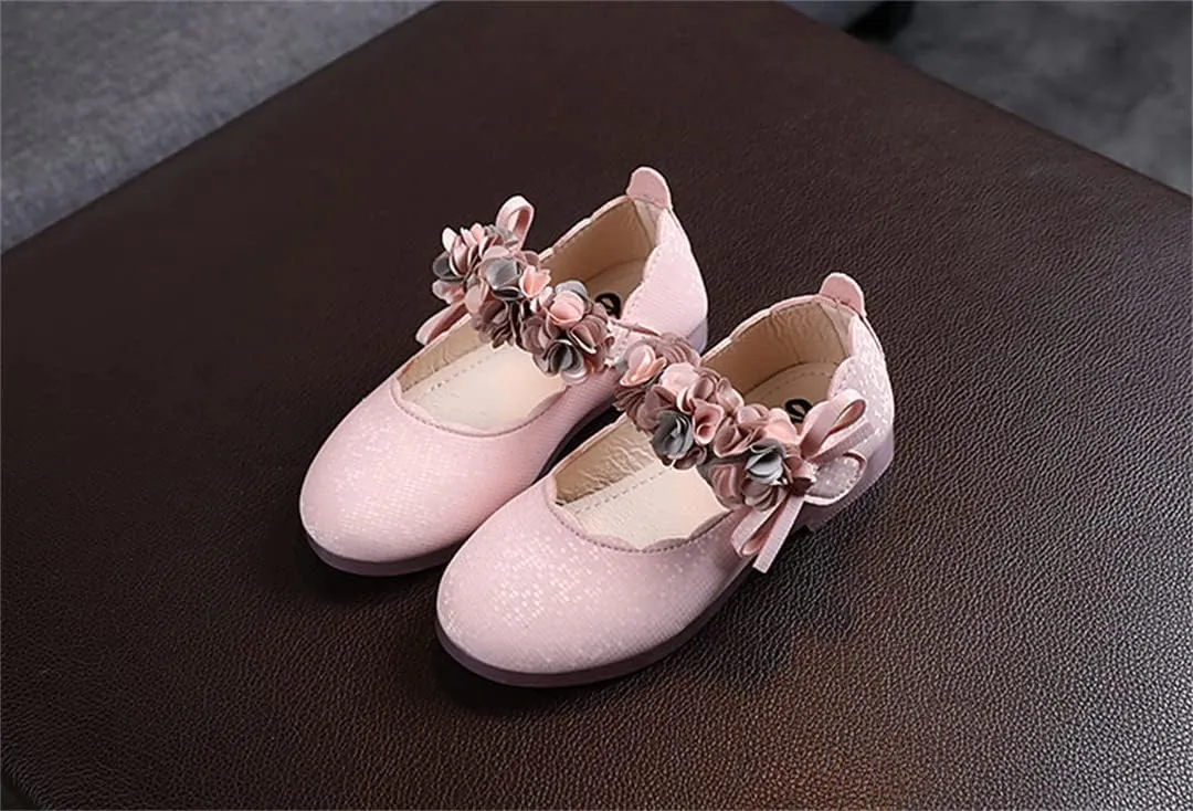 Girls Flats Shoes for Party School Wedding Toddlers Girls Princess Dress Shoes with Flowers Bow-Knot
