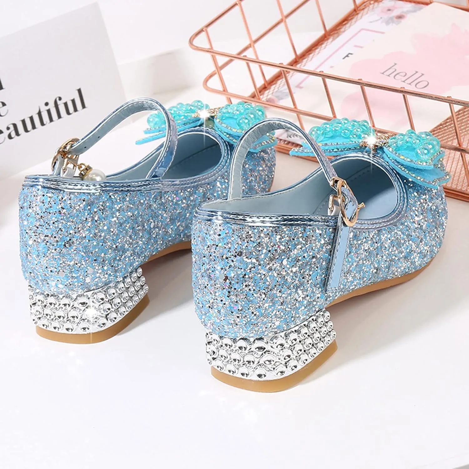 Girls Heels, Mary Jane Glitter Shoes Bows Sequin Party Footwear Dress Shoes Flower Girls Toddler Girls Dress Shoes