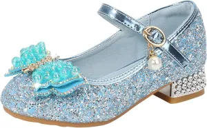 Girls Heels, Mary Jane Glitter Shoes Bows Sequin Party Footwear Dress Shoes Flower Girls Toddler Girls Dress Shoes