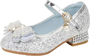 Girls Heels, Mary Jane Glitter Shoes Bows Sequin Party Footwear Dress Shoes Flower Girls Toddler Girls Dress Shoes