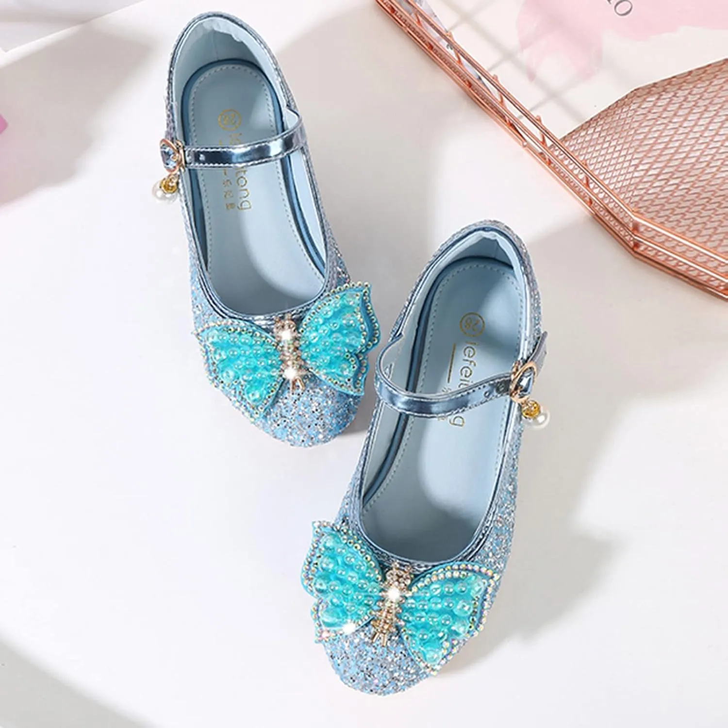 Girls Heels, Mary Jane Glitter Shoes Bows Sequin Party Footwear Dress Shoes Flower Girls Toddler Girls Dress Shoes