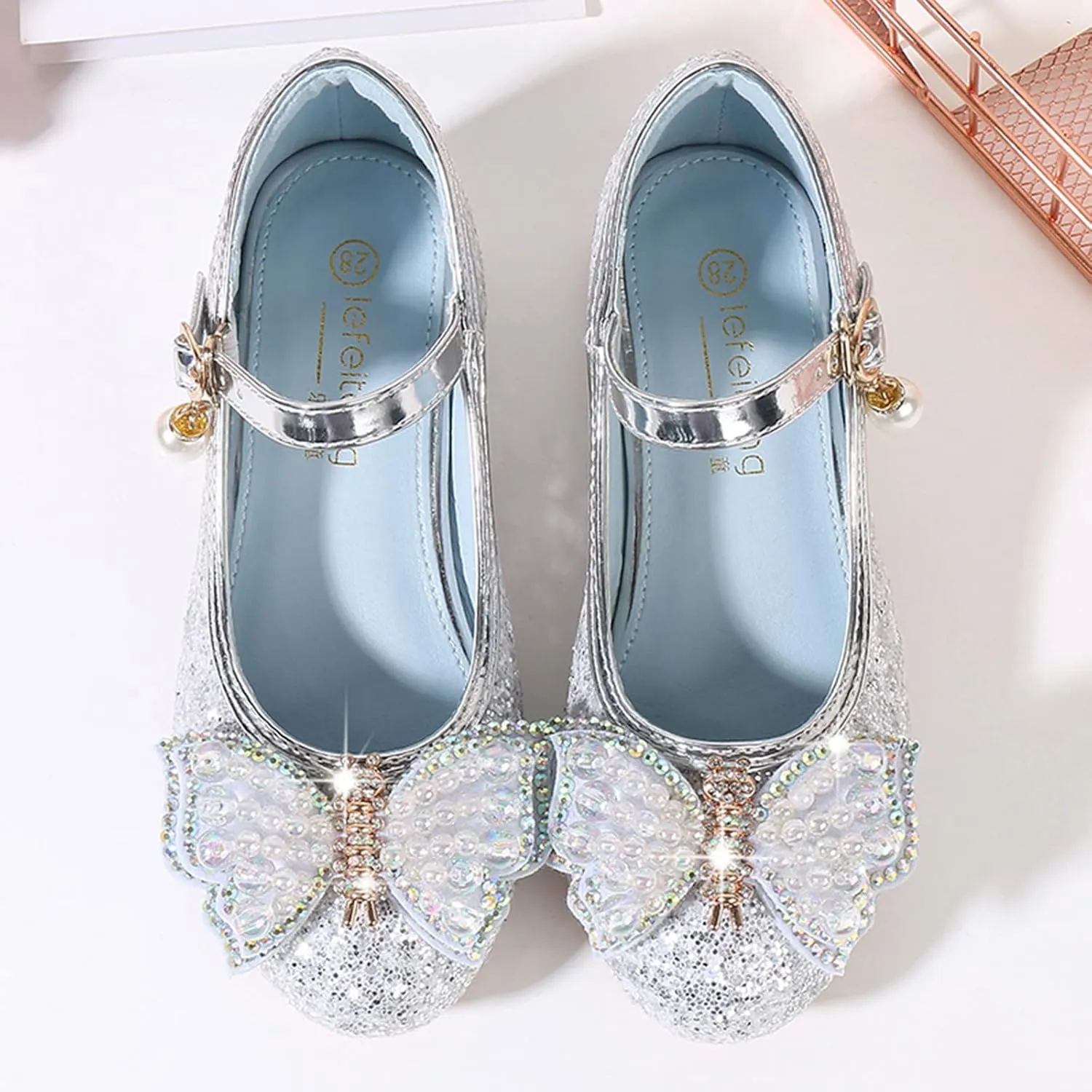 Girls Heels, Mary Jane Glitter Shoes Bows Sequin Party Footwear Dress Shoes Flower Girls Toddler Girls Dress Shoes