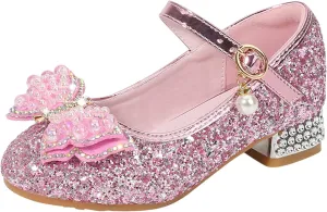 Girls Heels, Mary Jane Glitter Shoes Bows Sequin Party Footwear Dress Shoes Flower Girls Toddler Girls Dress Shoes
