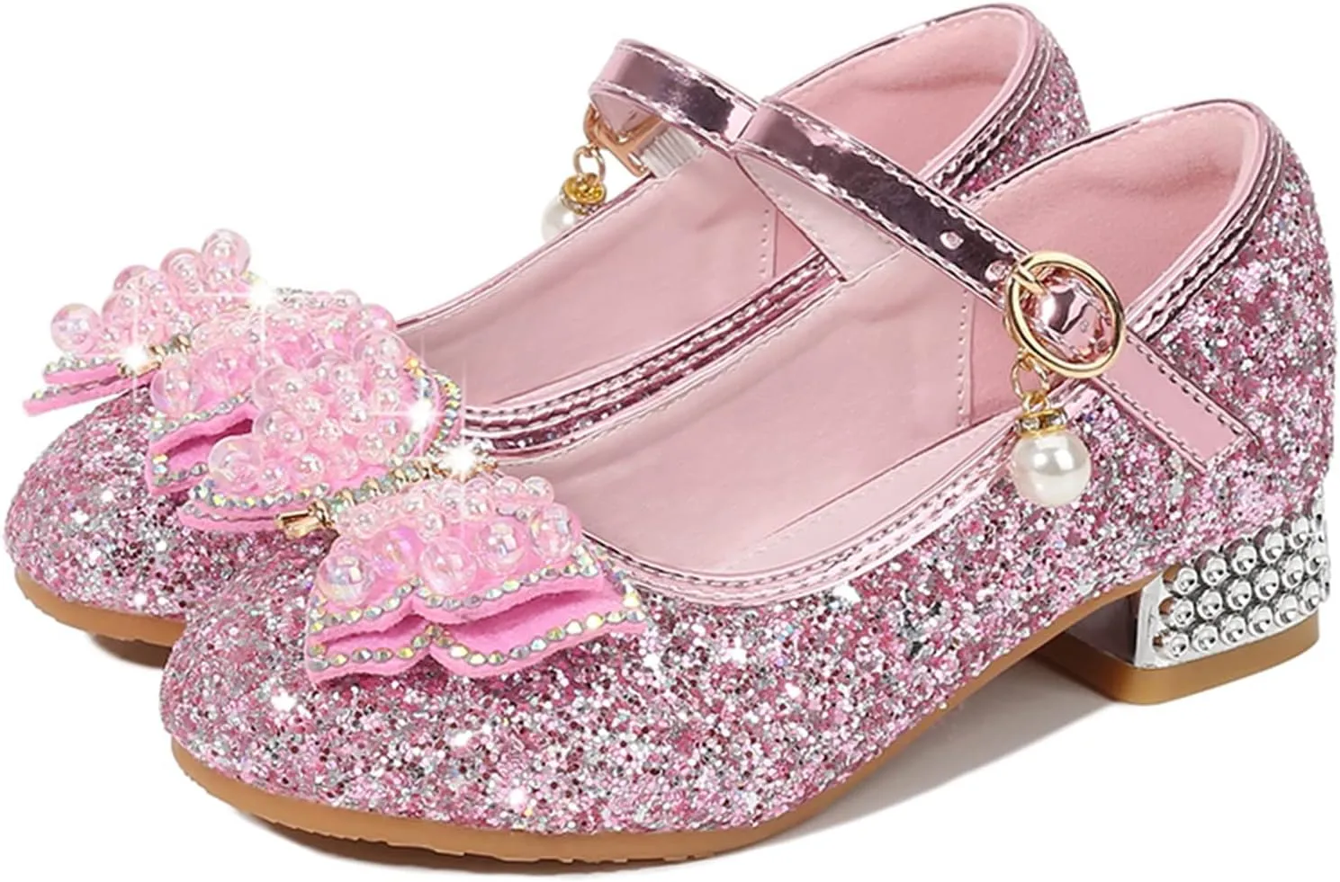 Girls Heels, Mary Jane Glitter Shoes Bows Sequin Party Footwear Dress Shoes Flower Girls Toddler Girls Dress Shoes