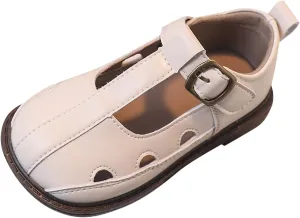 Girls Leather Closed Toe Hollow Sandals Mary Jane Ballet Flat Dress Shoes Toddler School Pary Princess Shoes