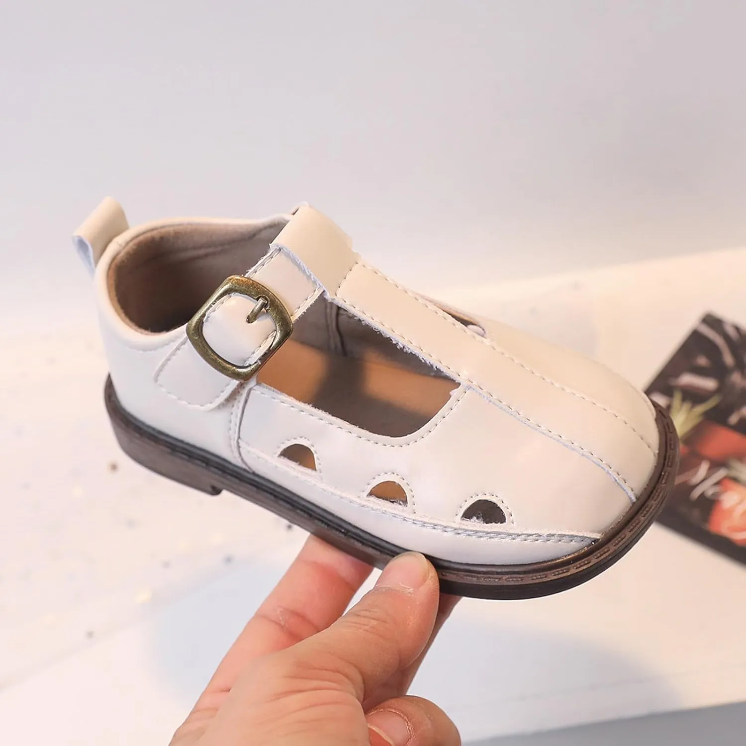 Girls Leather Closed Toe Hollow Sandals Mary Jane Ballet Flat Dress Shoes Toddler School Pary Princess Shoes
