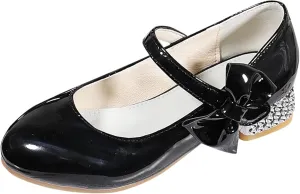 Girls Mary Jane Dress Shoes for Kids Bowknot Hook and Loop Low Heel Flower Girl Wedding Flat Kids Wide Tennis Shoes