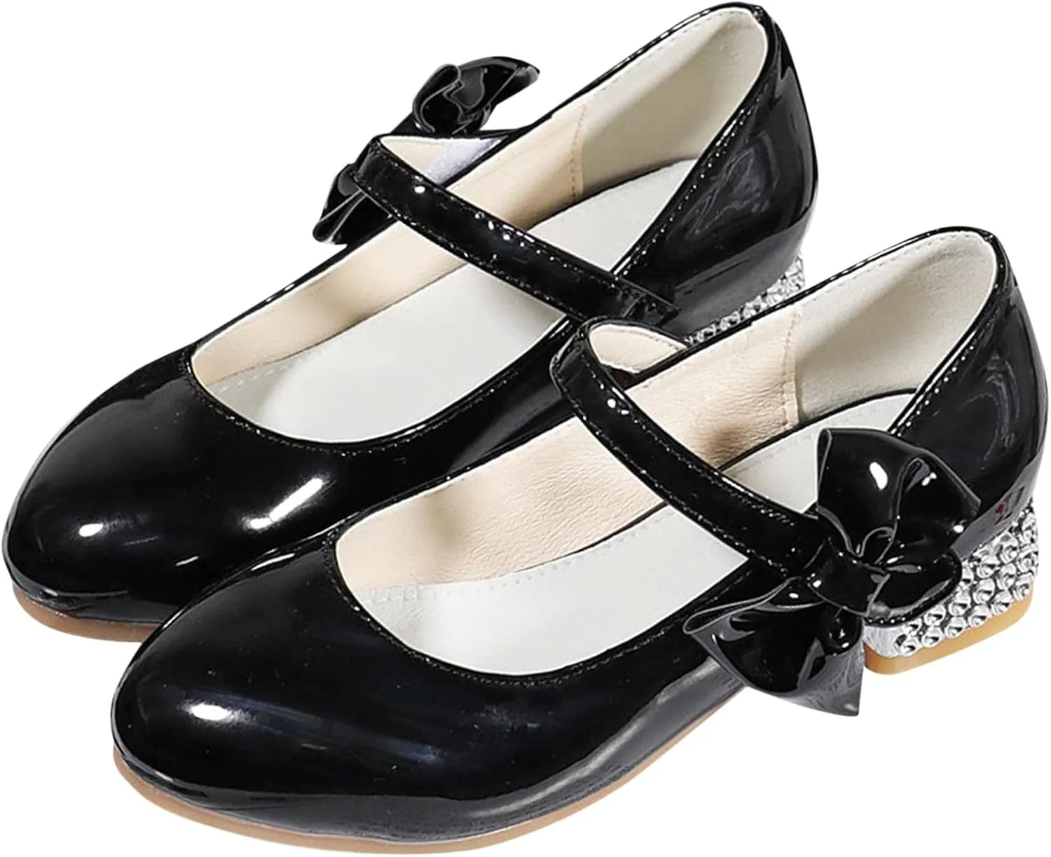 Girls Mary Jane Dress Shoes for Kids Bowknot Hook and Loop Low Heel Flower Girl Wedding Flat Kids Wide Tennis Shoes