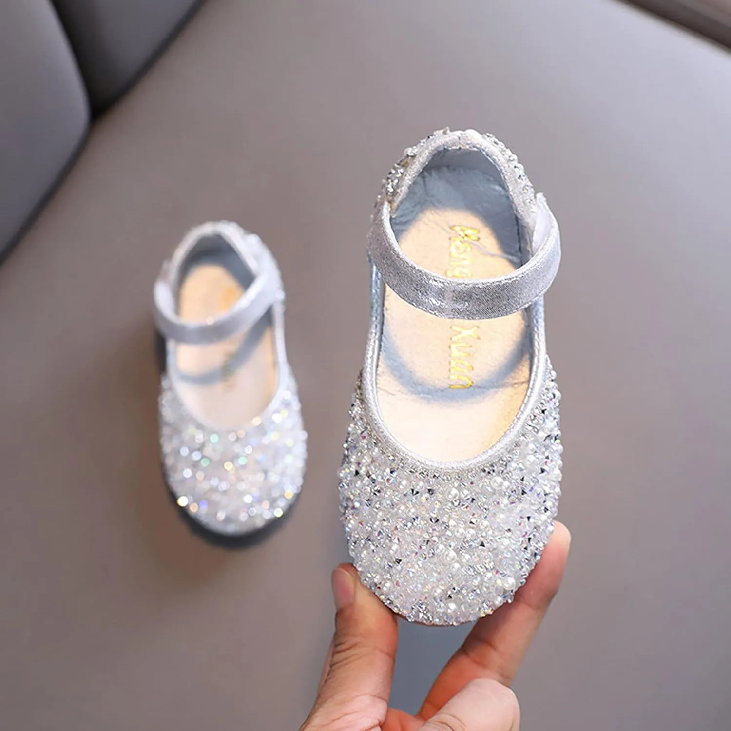 Girls Mary Jane Dress Shoes Rhinestones Flower Girl Wedding Party Shoes Ballet Flats Little Girl Dress up Shoes