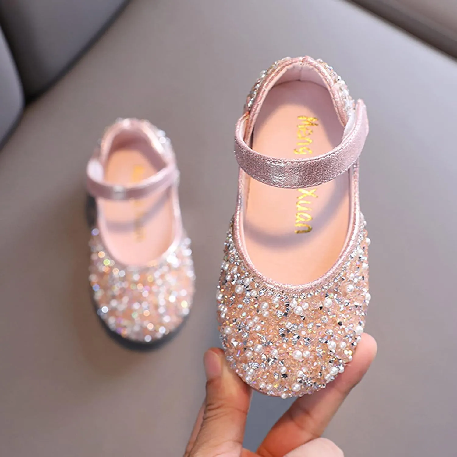 Girls Mary Jane Dress Shoes Rhinestones Flower Girl Wedding Party Shoes Ballet Flats Little Girl Dress up Shoes