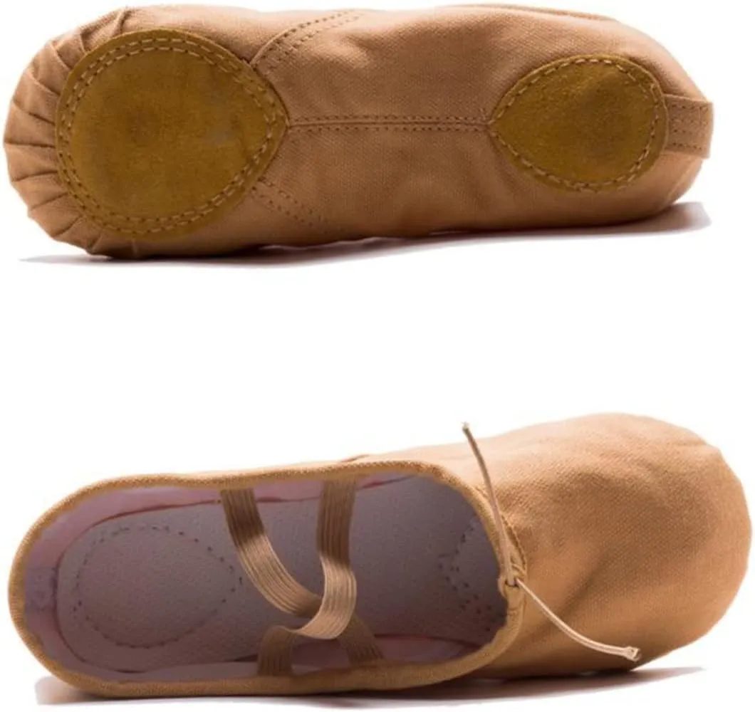 GLEAVI 1 Pair Ballet Pilates Shoes Stretch Canvas Ballet Slippers Ballet Practice Shoes Flats Canvas Dance Shoes Non Slip Dancing Shoes Ballet Shoes Yoga Belly Dancing Shoes Girl Child Brown