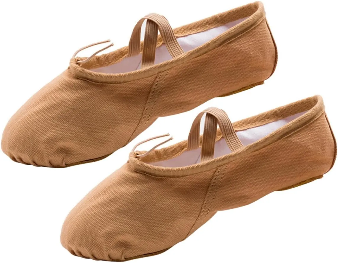 GLEAVI 1 Pair Ballet Pilates Shoes Stretch Canvas Ballet Slippers Ballet Practice Shoes Flats Canvas Dance Shoes Non Slip Dancing Shoes Ballet Shoes Yoga Belly Dancing Shoes Girl Child Brown