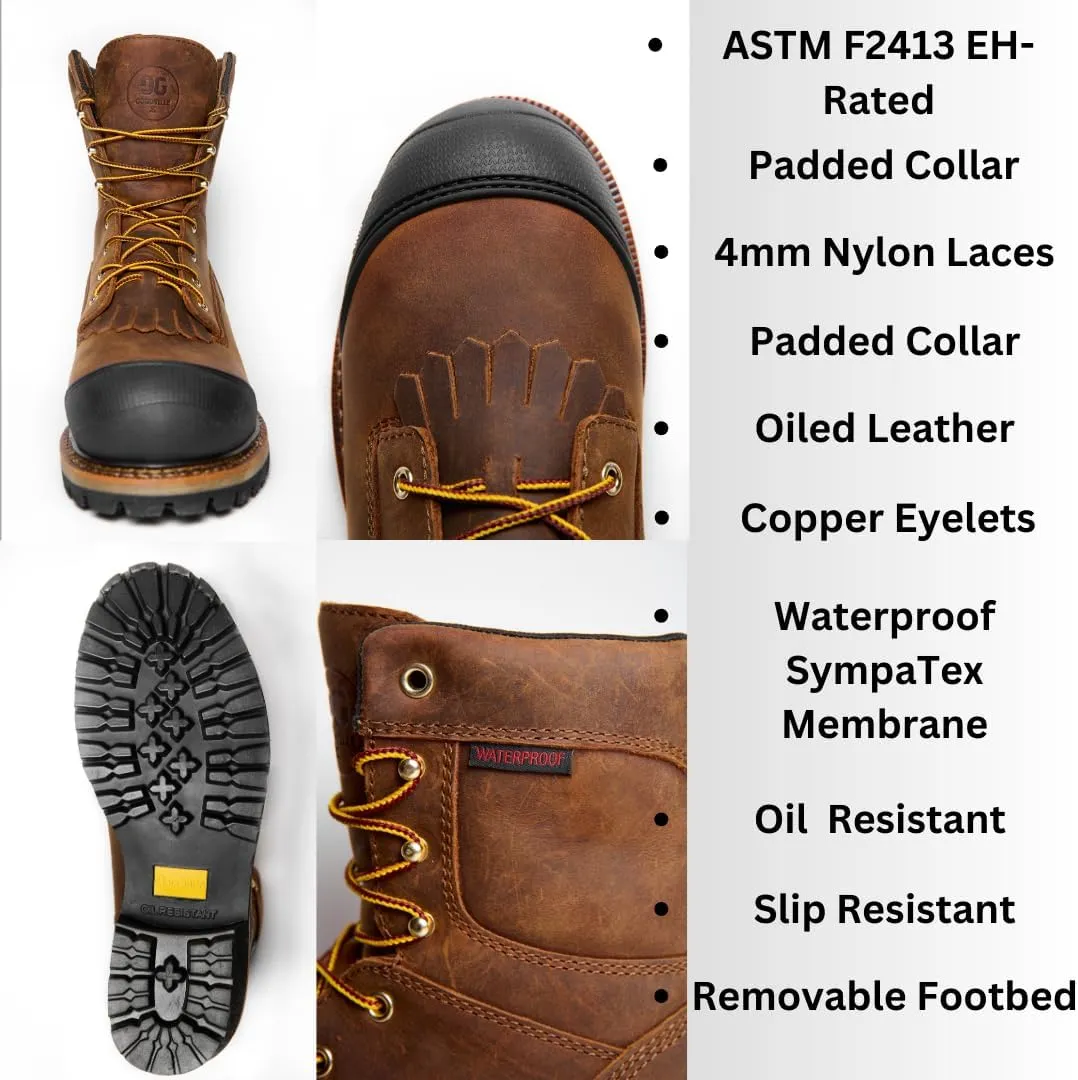 GOODVILLE Men's Catskill-Series 9" Composite Toe Waterproof Logger Work Boots for Men, ASTM-F2413 EH-Rated, Lace Up Industrial and Construstion Work Shoes with Oil and Slip Resistant Outsole, Durable, Quick Dry, Comfortable, Brown - LS101W