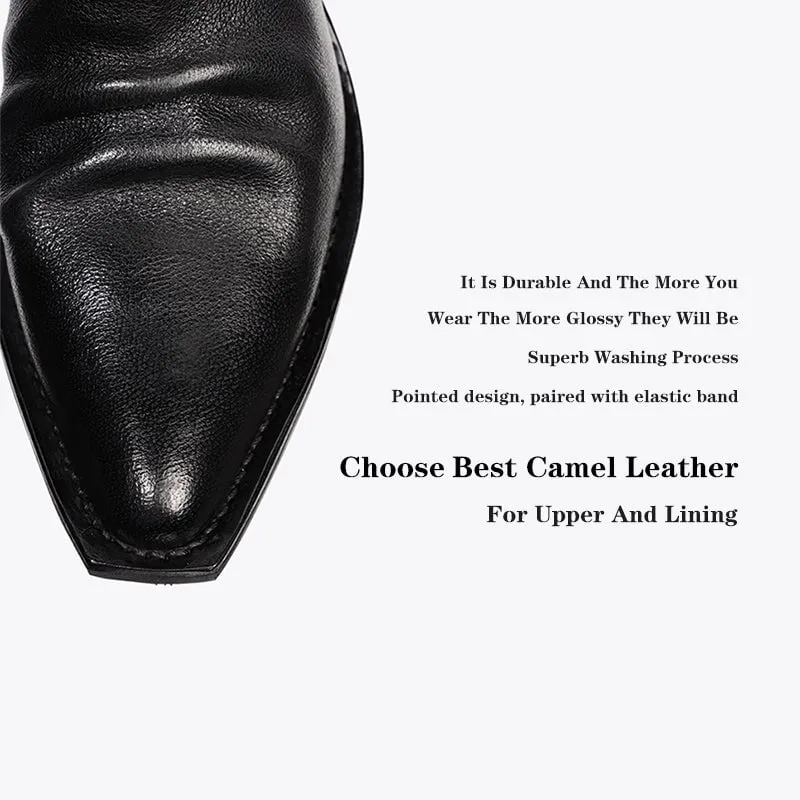 Goodyear Camel Leather Chelsea Boots For Women In Black Point Toe Leather Sole Shoes