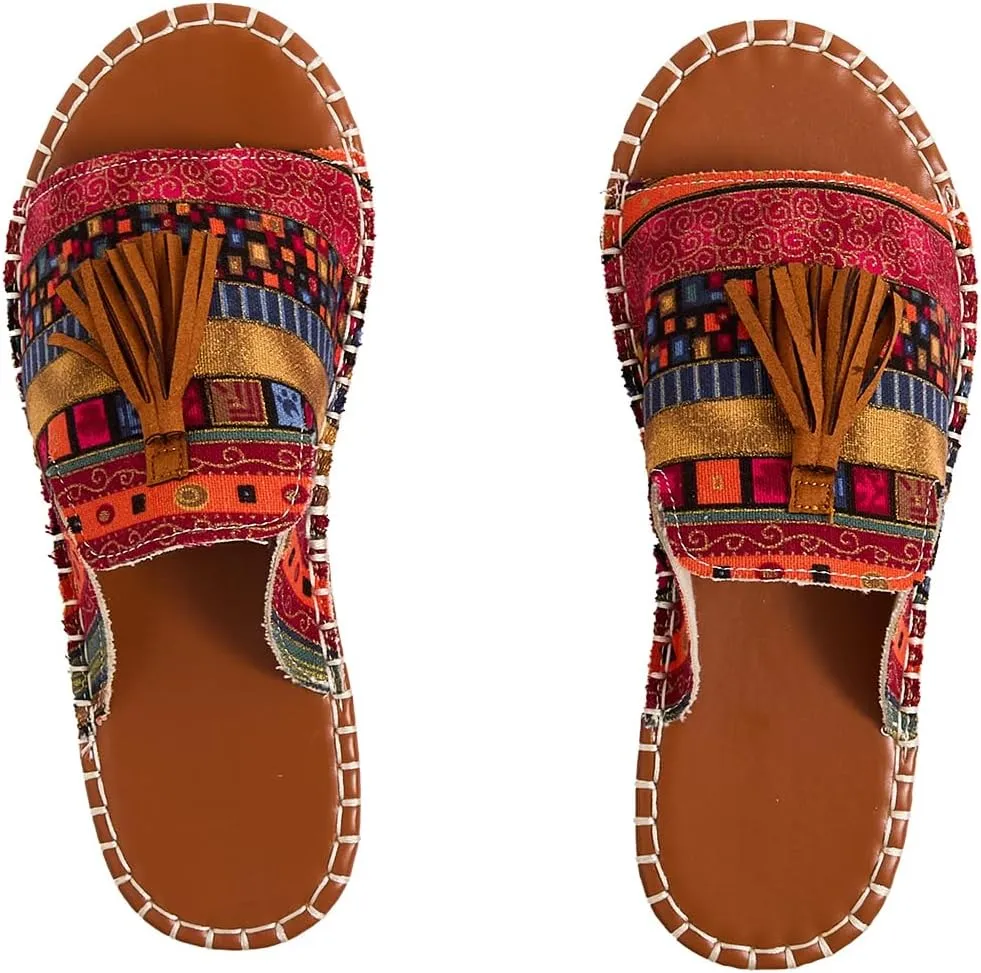 GORGLITTER Women's Rainbow Colorful Summer Flat Sandals 2025 Boho Beach Vacation Slides Shoes