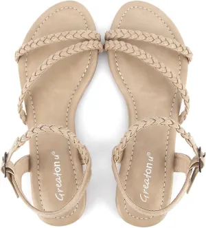 Greatonu Womens Flat Sandals Slip On Summer Gladiator Open Toe Braided Slingback Shoes